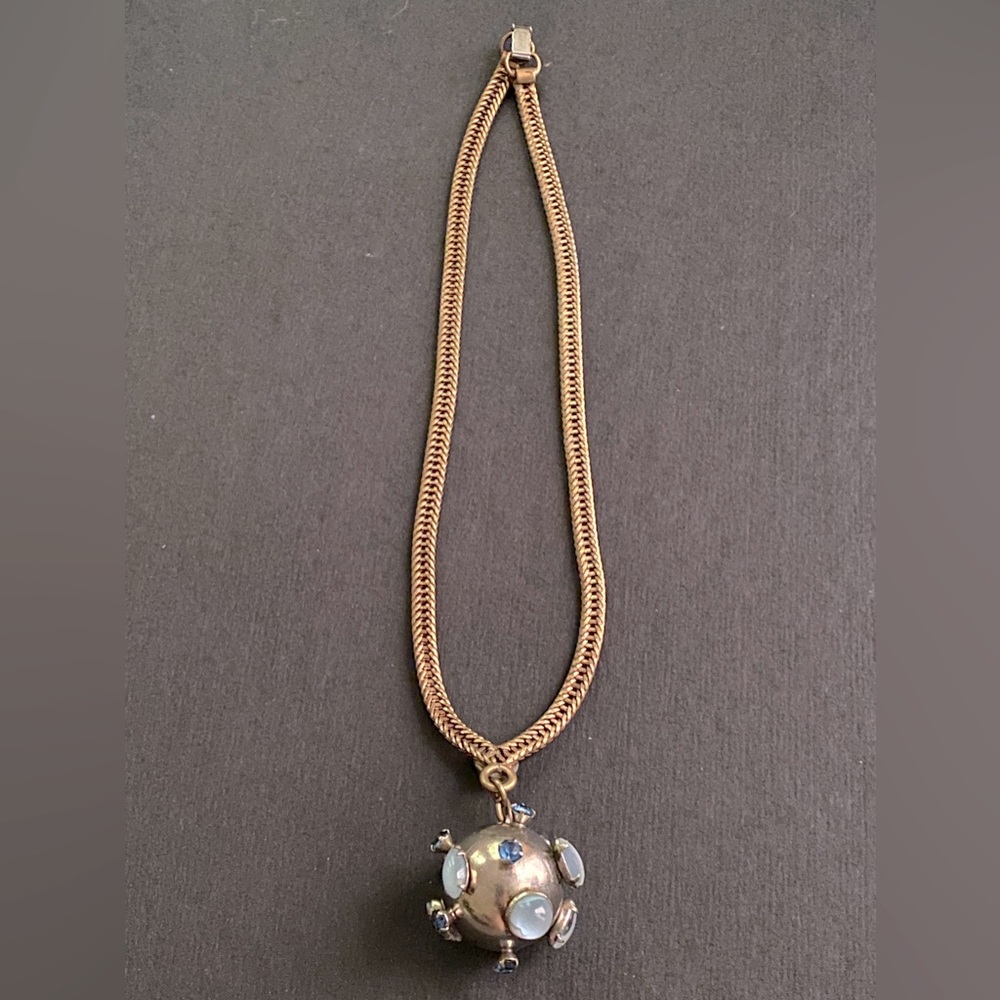 Vintage Multi Gem Copper orb necklace with blue CRYSTAL SAPPHIRE Unisex 1920s